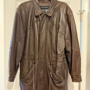 Men's Premium Brown Leather Trench Coat